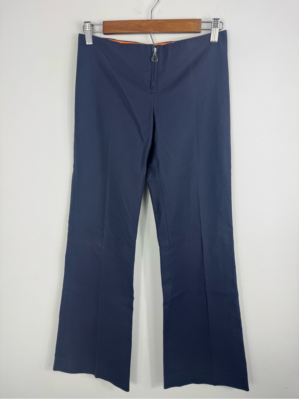 Tory Burch Women’s Front Zip Wide Leg Bootcut Trousers Navy Blue 0 Career Pants